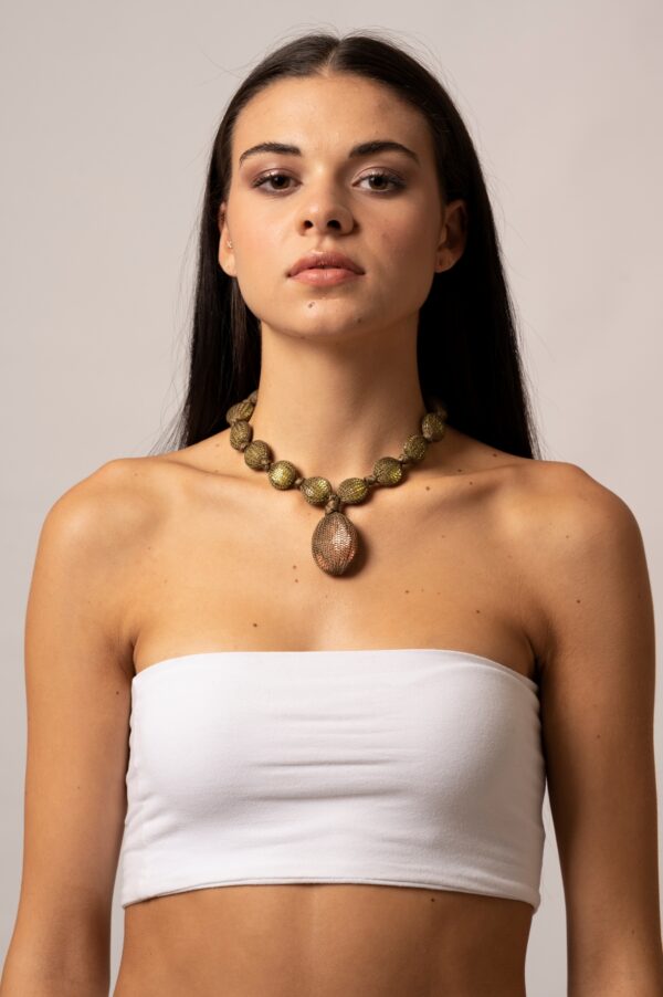 Crystals and grey linen or kaki silk choker - Image 2