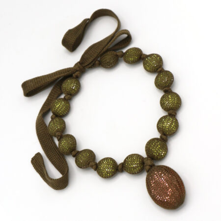 Crystals and grey linen or kaki silk choker