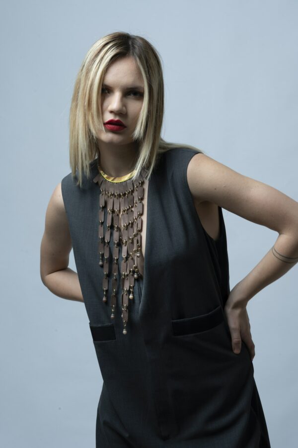 LEATHER NECKLACE WITH CASHMERE AND AGATE - Image 2