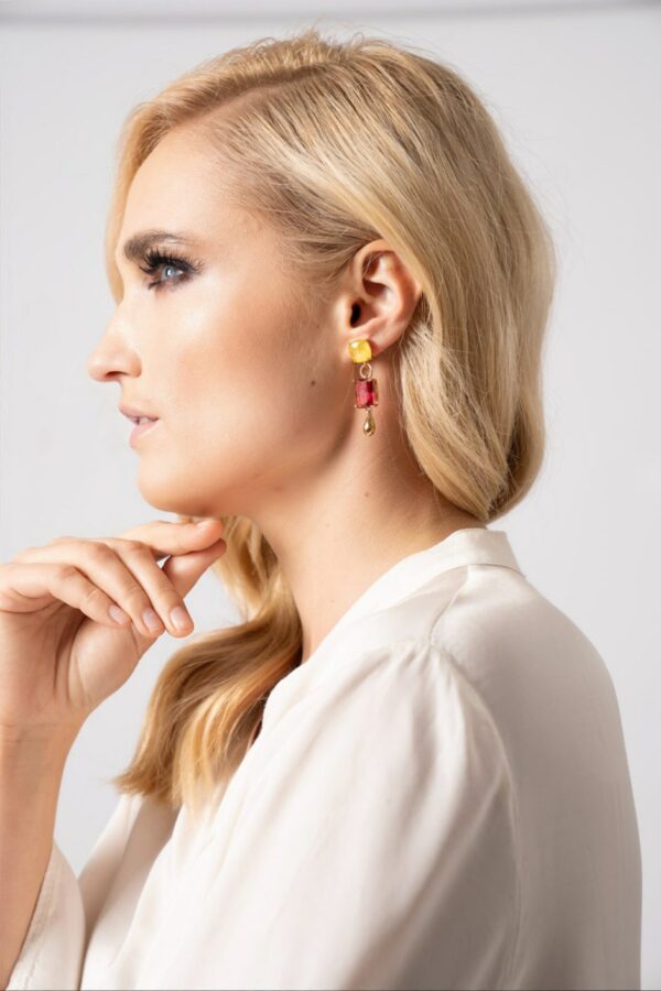 Cabochon earrings with pendant - Image 2