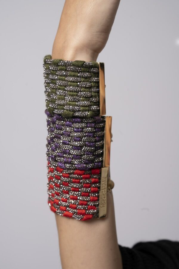 Cashmere bracelet 11 strings braided with BD crystals Size S olive - Image 2