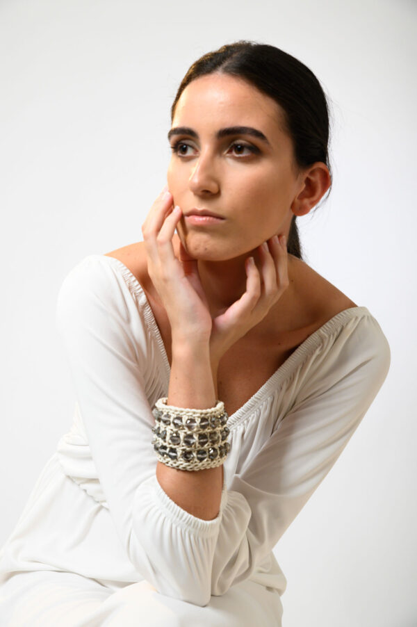 BRACCIALE TRICOT COTONE SPALMATO - BIANCO - immagine 2