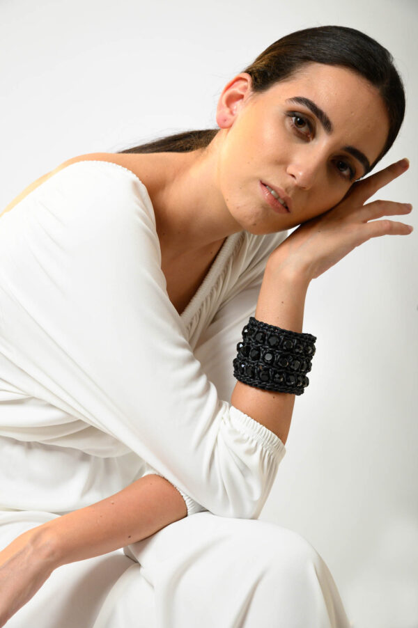 BRACCIALE TRICOT COTONE SPALMATO - NERO - immagine 2