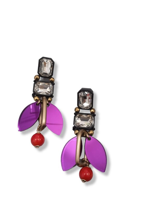 Orecchino cabochon con foglia viola