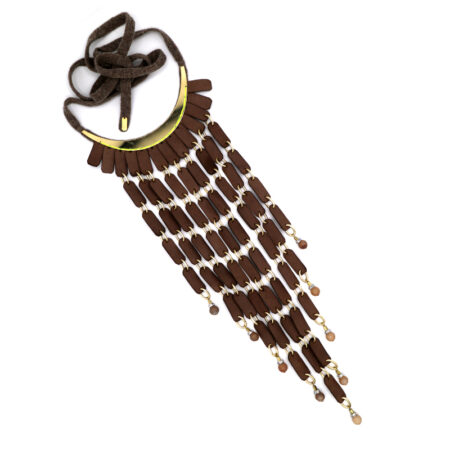 COLLANA CUOIO CON LACCI CACHEMIRE E AGATA