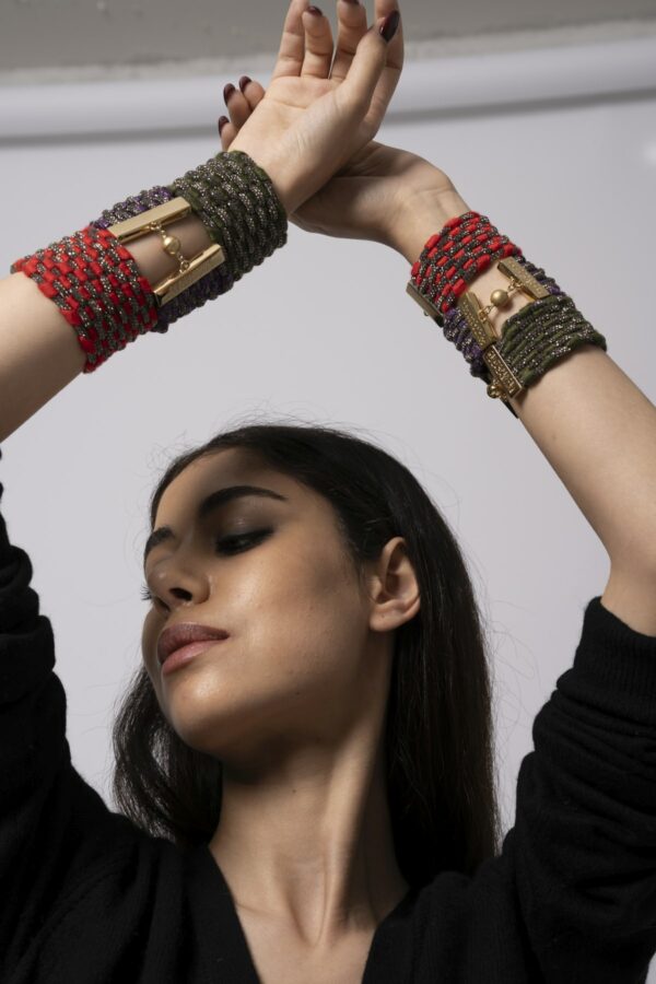 Bracciale cachemire 8 fili con intreccio cristalli BD Tg. S rosso - immagine 2