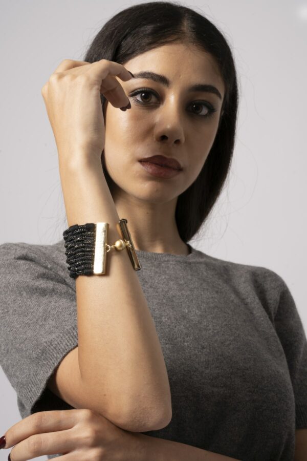 Bracciale cachemire 11 fili con intreccio cristalli neri Tg. S - immagine 2