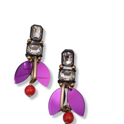 Cabochon and purple leaf earrings