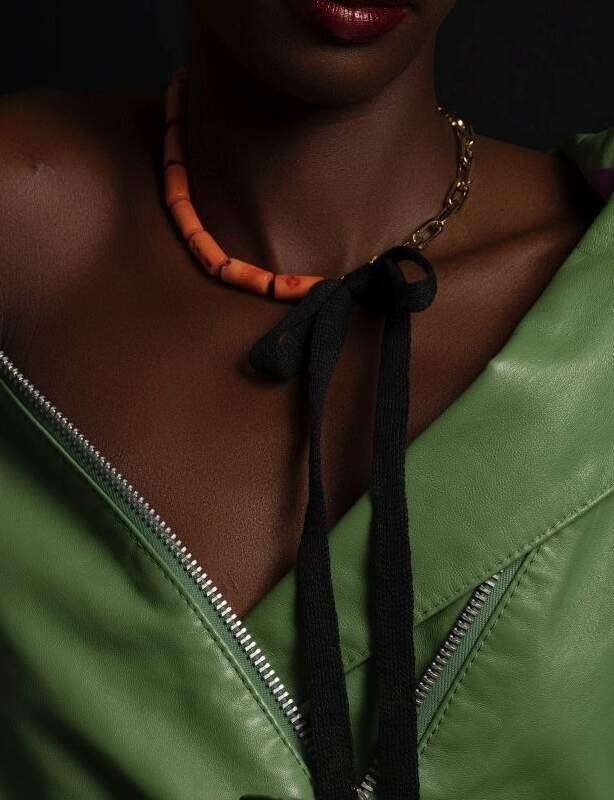 girocollo corallo bamboo e lino estate 2026 - choker, bamboo coral and linen, summer 2026 . The Haute Couture Jewelry