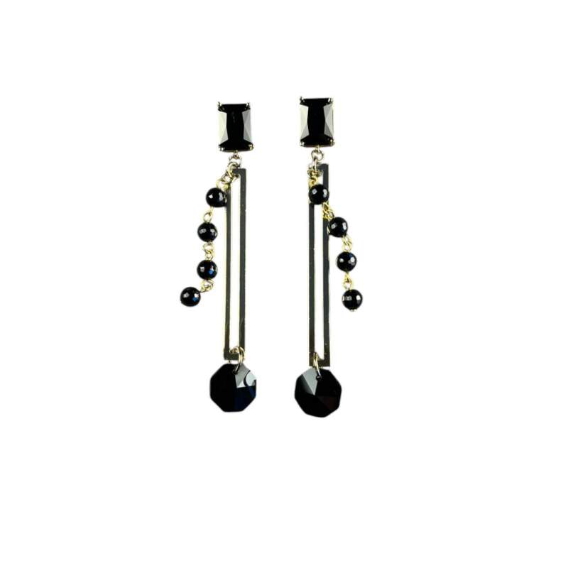 Orecchino perno cristallo con barre in oro Crystals post earrings with gold bars Centopercentocachemire haute couture jewellery