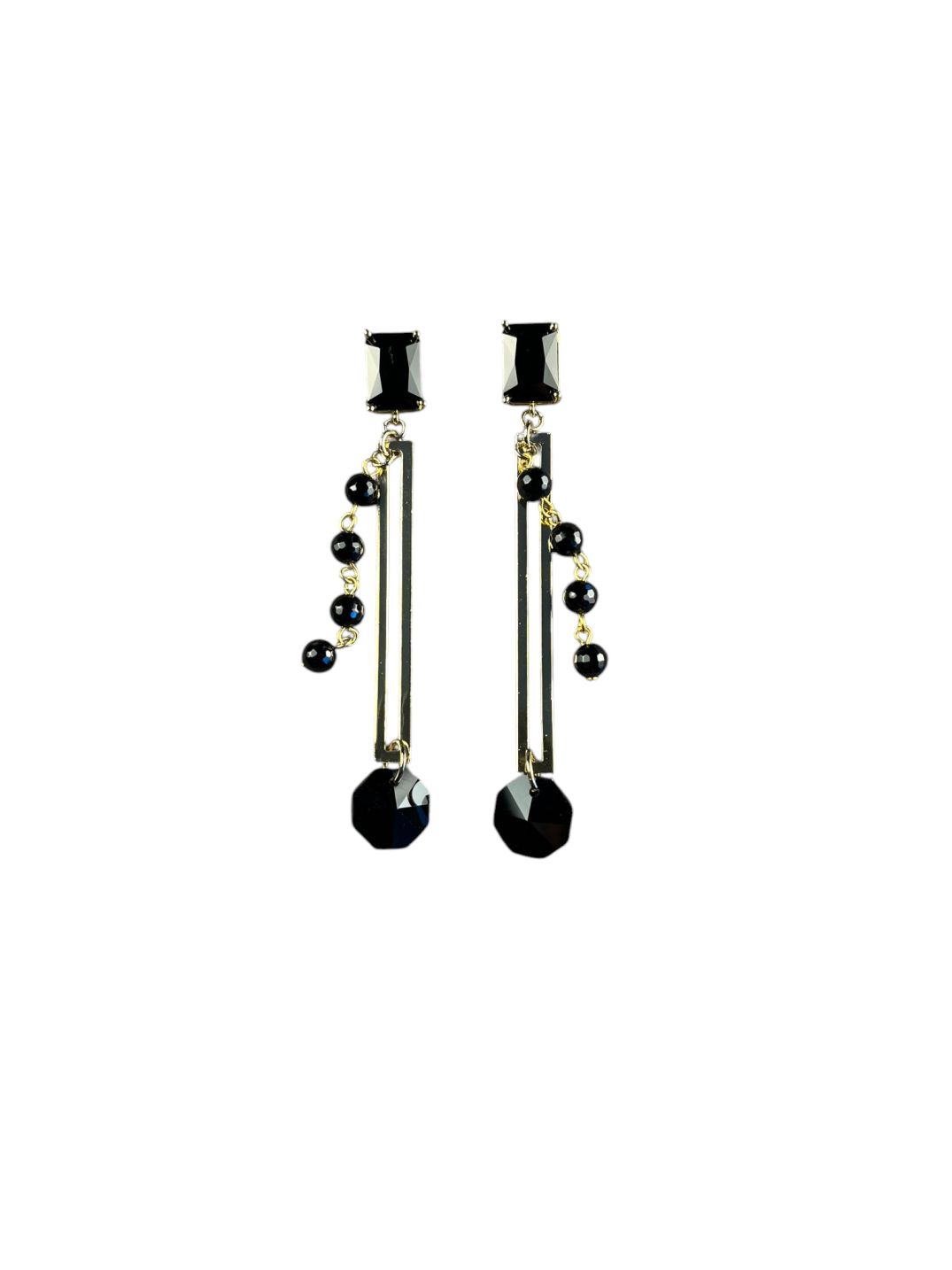 Orecchino perno cristallo con barre in oro Crystals post earrings with gold bars Centopercentocachemire haute couture jewellery