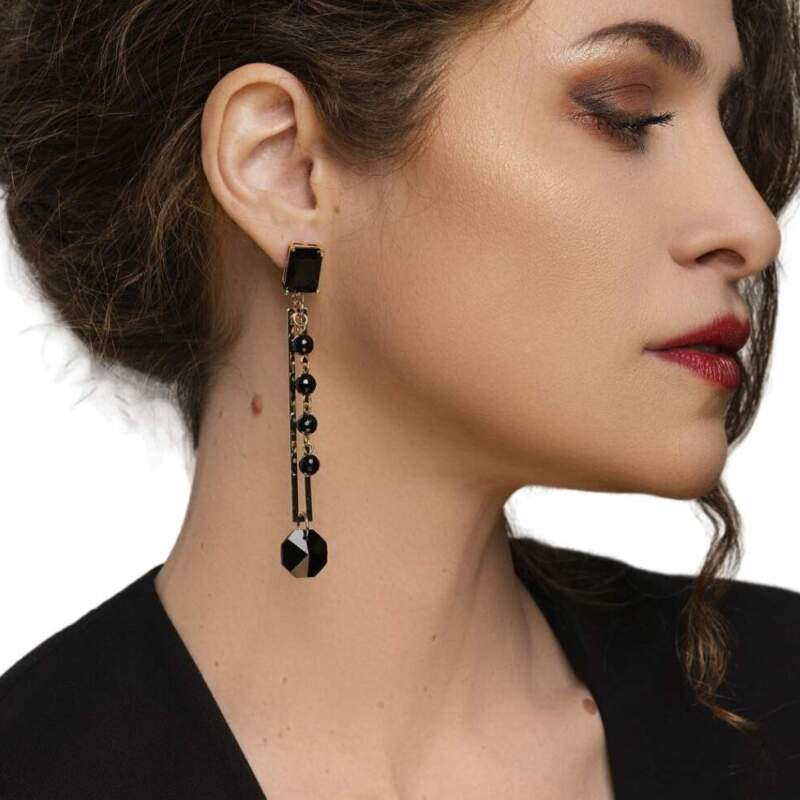 Orecchino perno cristallo con barre in oro Crystals post earrings with gold bars Centopercentocachemire haute couture jewellery
