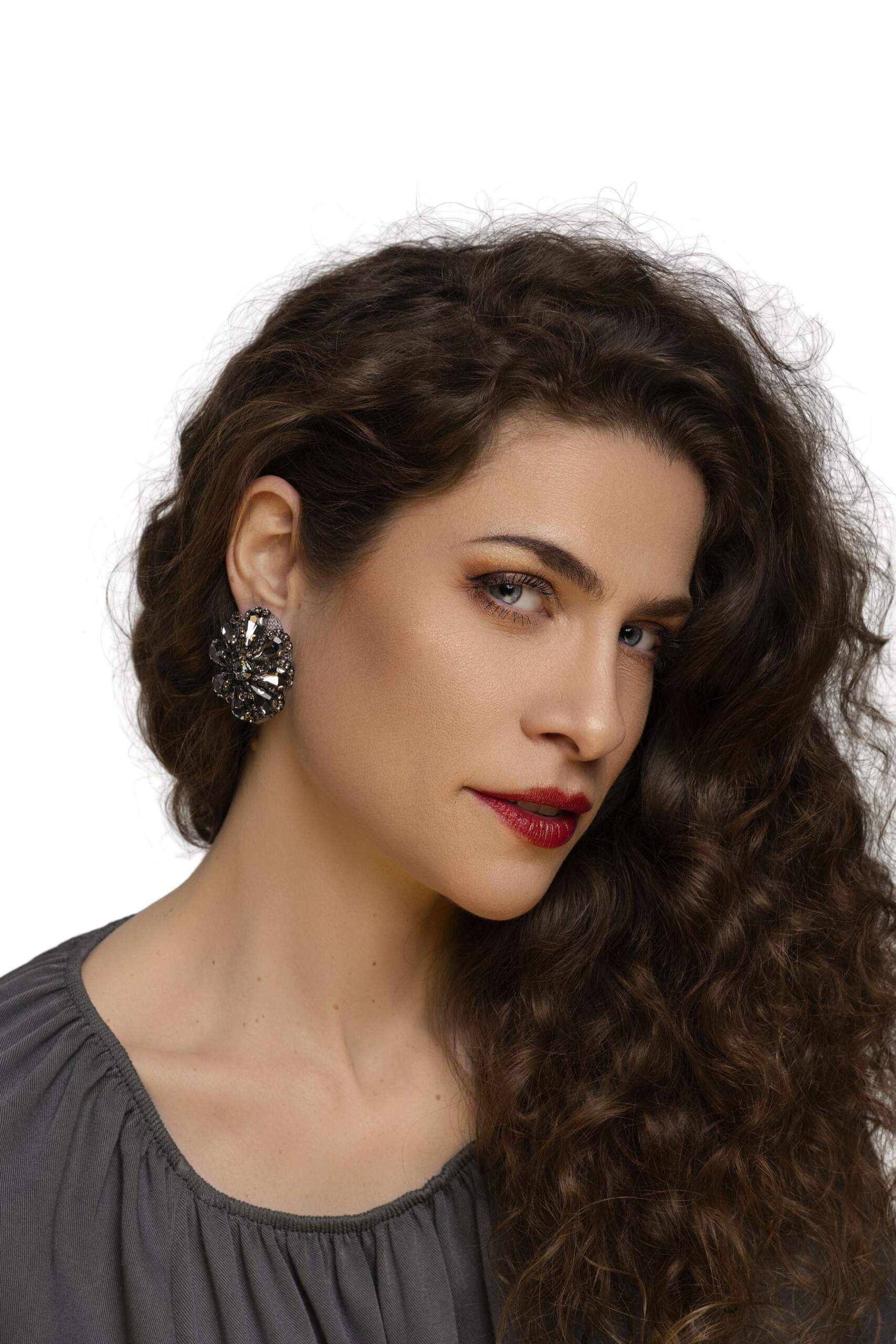 orecchini con clip in cachemire e cristalli clip earrings in cashmere and crystals Centopercentocachemire haute couture jewellery
